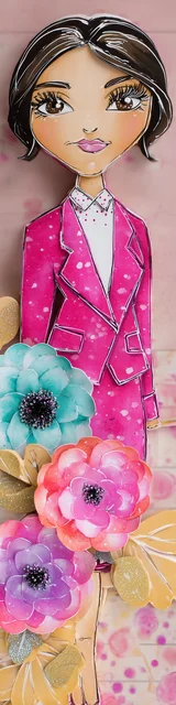 Free teacher bookmark featuring a standing teacher with big flowers